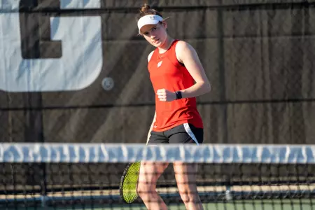 Ava Markham celebrates during her match against Illinois