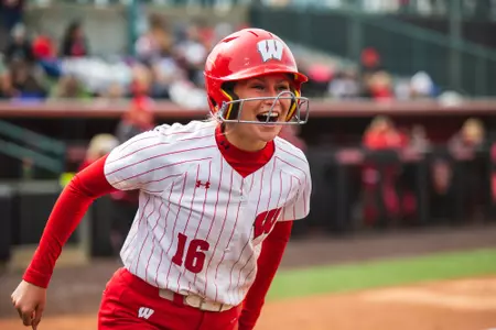 Skylar Sirdashney celebrates after scoring at Nebraska