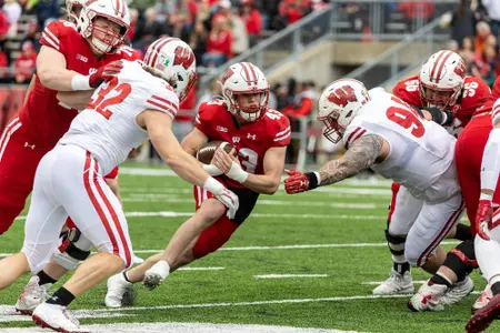 Wisconsin Badgers running back Grover Bortolotti (43) carries the ball during the spring football game at Camp Randall Stadium, Saturday, April 22, 2023, in Madison, Wis. (Photo by David Stluka/UW Athletic Communications)