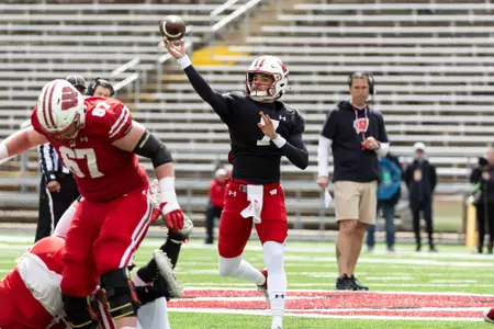Wisconsin Badgers quarterback Nick Evers (7)l during the spring football game at Camp Randall Stadium, Saturday, April 22, 2023, in Madison, Wis. (Photo by David Stluka/UW Athletic Communications)