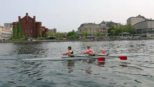 Rowing past Memorial Union