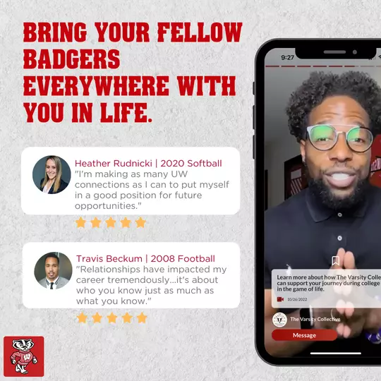 Badger Connect App screenshot with Bucky Badger Icon