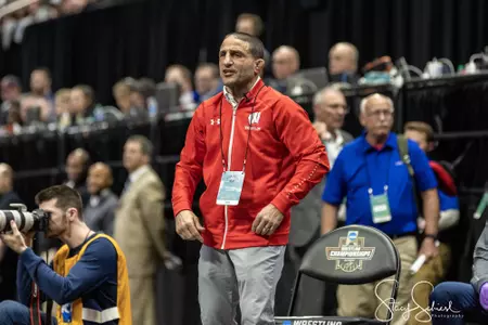 Chris Bono coaching at the 2022 NCAA Wrestling Championships