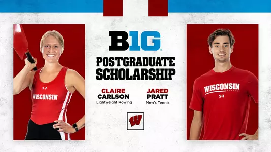 2023 Big Ten Postgraduate Scholarship Award Winners - Claire Carlson, Wisconsin Lightweight Rowing, and Jared Pratt, Wisconsin Men's Tennis