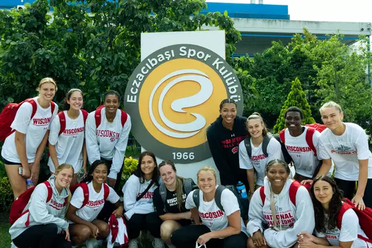 Wisconsin volleyball team photo on 2023 European Tour