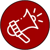 Red circle icon image with a megaphone representing Promotions