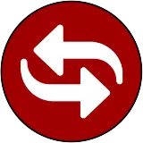 Red circle icon image with two arrows representing Ticket Transfer