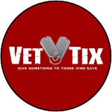Red circle icon image with logo of Vet Tix: Give something to those who gave