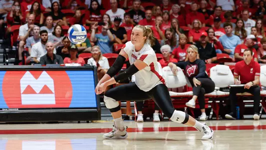 MJ Hammill digs the ball in the UW Field house