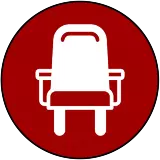 Red circle icon with a white chair representing Premium Seating information