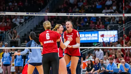 Anna Smrek celebrates after point at Fiserv Forum vs Marquette