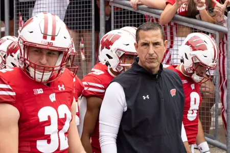 Wisconsin Badgers head coach Luke Fickell gets ready for NCAA football game vs Georgia Southern September 16, 2023 in Madison, WI.