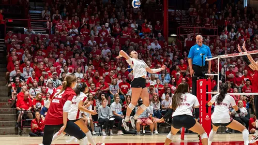 Sarah Franklin hits the ball in match against Indiana