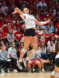Sarah Franklin hits the ball in match against Indiana