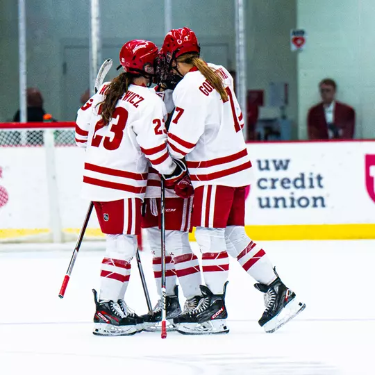 UW celebrates a goal against Minnesota State