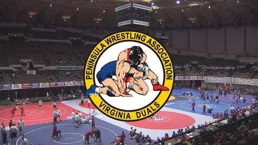 Photo of Hampton Coliseum, host site of 2024 Virginia Duals with event logo overlay