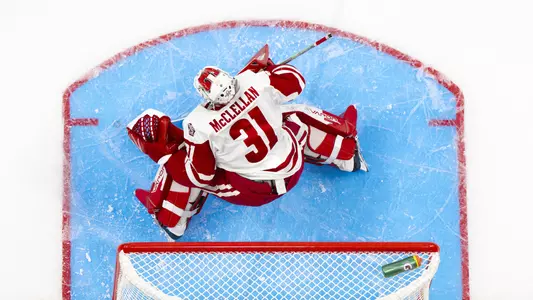 Kyle McClellan ready to make a stop during the 2023 Holiday Face-Off.