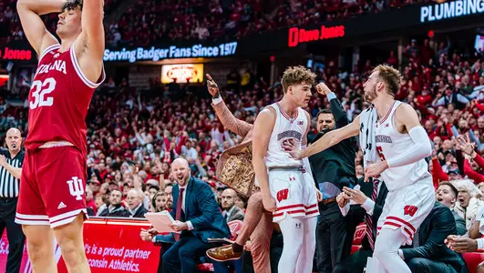 Max Klesmit celebrates a made shot against Indiana