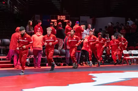 Wisconsin wrestling team runs out prior to match against Lindenwood at UW Field House on Sunday, Nov. 5, 2023