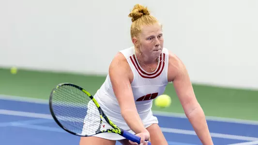 Wisconsin Badgers women’s tennis player 
Ellison Reynoldson during a practice at the Nielsen Tennis Stadium, Tues., Jan. 9, 2024, in Madison, Wisconsin. (Photo by David Stluka/Wisconsin Athletic Communications)