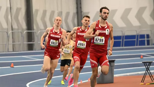 Joe dosReis, Micah Wilson and Max Hartke run the mile at the Larry Wieczorek Invitational on Jan. 20