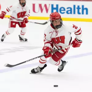 Kirsten Simms takes a puck down the ice against Boston College on Oct. 6, 2023