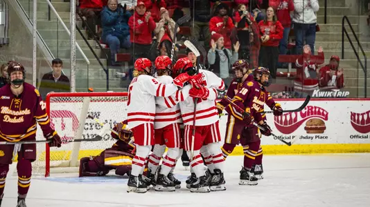 Wisconsin Badgers' forward Kelly Gorbatenko (7) goal during an NCAA women’s hockey match against Minnesota Duluth Saturday December 2, 2023 in Madison, Wisconsin.
Photo by Tom Lynn/Wisconsin Athletic Communications