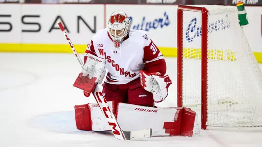Kyle McClellan ready to make a save at the Kohl Center.