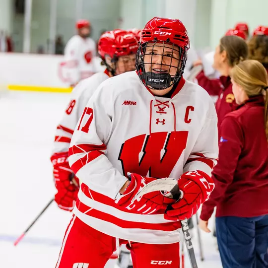 The Badger Women’s Hockey team defeats Boston College 5-3 in the LaBahn Center at the University of Wisconsin- Madison on October 4, 2023. (Photo by Taylor Wolfram / UW-Athletics)