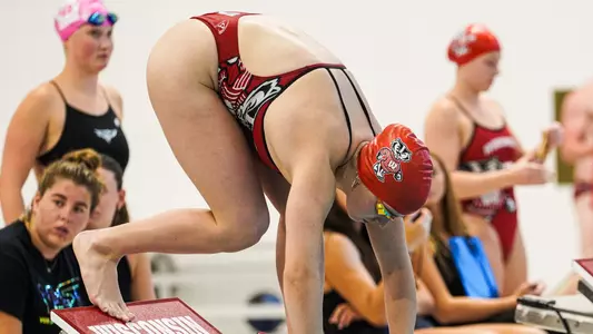Swimmer gets ready to start