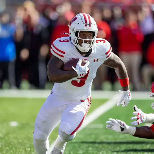 Wisconsin Badgers running back Tawee Walker (3) carries the ball during a Big Ten Conference NCAA college football game against the Rutgers Scarlet Knights, Saturday, Oct. 12, 2024, in Piscataway, NJ. The Badgers won 42-7. (Photo by David Stluka/Wisconsin Athletic Communications)