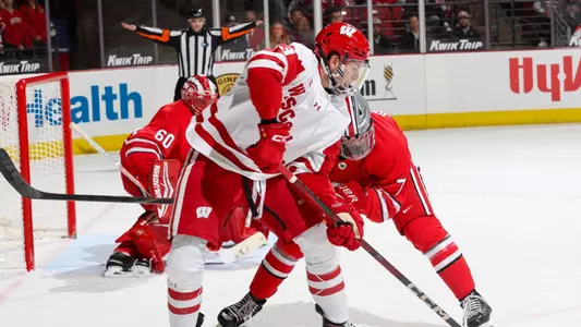 Christian Fitzgerald plays the puck against Ohio State