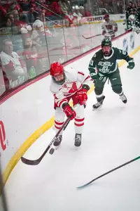 Maggie Scannell skates up the ice against Bemidji State 10.24.24
