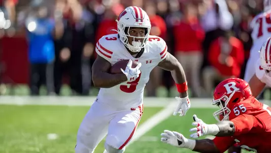 Wisconsin Badgers running back Tawee Walker (3) carries the ball during a Big Ten Conference NCAA college football game against the Rutgers Scarlet Knights, Saturday, Oct. 12, 2024, in Piscataway, NJ. The Badgers won 42-7. (Photo by David Stluka/Wisconsin Athletic Communications)