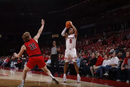 John Tonje shoots a 3-pointer vs UW-River Falls
