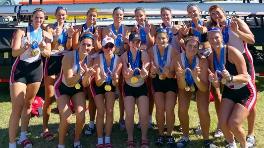 Wisconsin women's rowing team shows off their medals at the 2024 Head of the Oklahoma