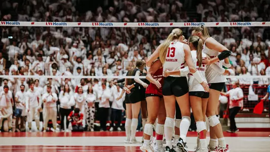 Team huddle during Nebraska match
