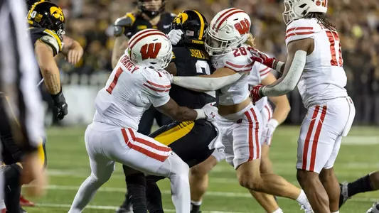Wisconsin Badgers during a Big Ten Conference NCAA college football game against the Iowa Hawkeyes, Saturday, Nov. , 2024 in Iowa City, Iowa. (Photo by David Stluka/Wisconsin Athletic Communications)