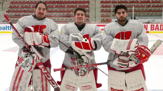 Three goalies of the Wisconsin men's hockey team