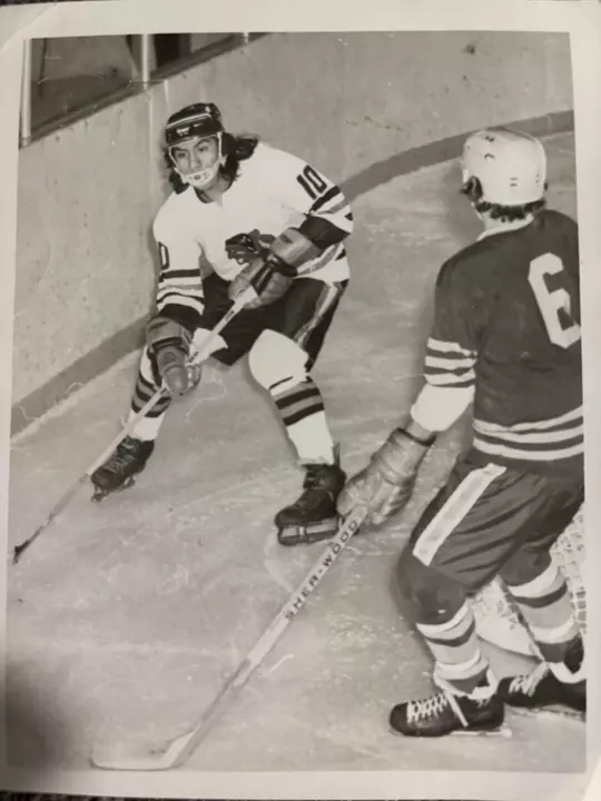 Anton Castro's dad, Tony, plays in a high school hockey game