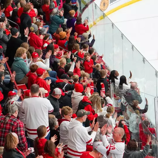 Fans celebrate a goal at LaBahn Arena