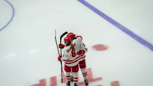 Hannah Halverson celebrates with a teammate