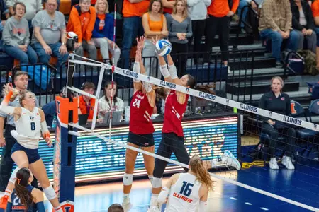 CC Crawford and Charlie Fuerbringer block against Illinois