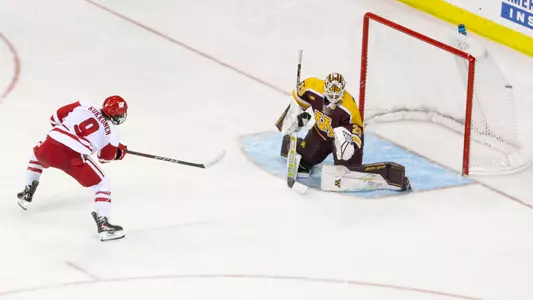 Kyle Kukkonen scores a goal against Minnesota