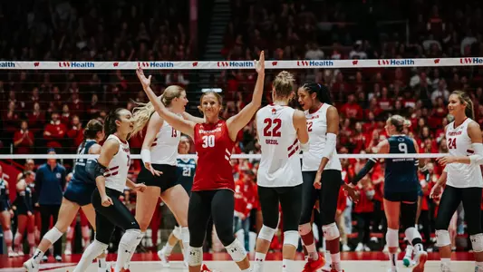 Lola Schumacher celebrates in match vs Penn State
