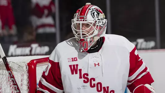 Tommy Scarfone in net for Wisconsin