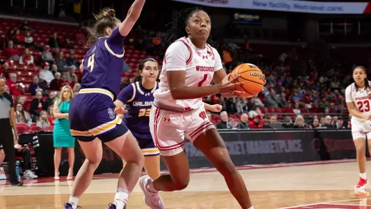 Wisconsin Badgers during an NCAA college women’s basketball game against the UAlabany Great Danes, Fri., Dec. 20, 2024, in Madison, Wis. (Photo by David Stluka/UW Athletic Communications)