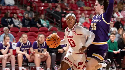 Wisconsin Badgers during an NCAA college women’s basketball game against the UAlabany Great Danes, Fri., Dec. 20, 2024, in Madison, Wis. (Photo by David Stluka/UW Athletic Communications)