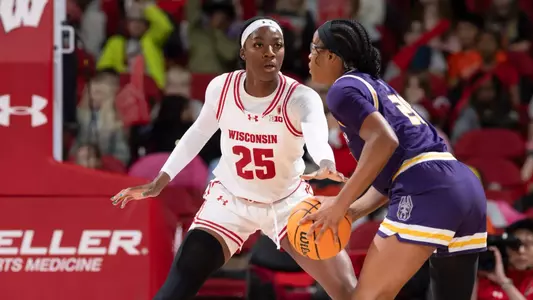 Wisconsin Badgers during an NCAA college women’s basketball game against the UAlabany Great Danes, Fri., Dec. 20, 2024, in Madison, Wis. (Photo by David Stluka/UW Athletic Communications)
