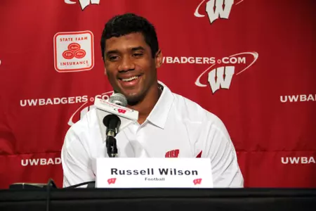 Russell Wilson speaks at a press conference